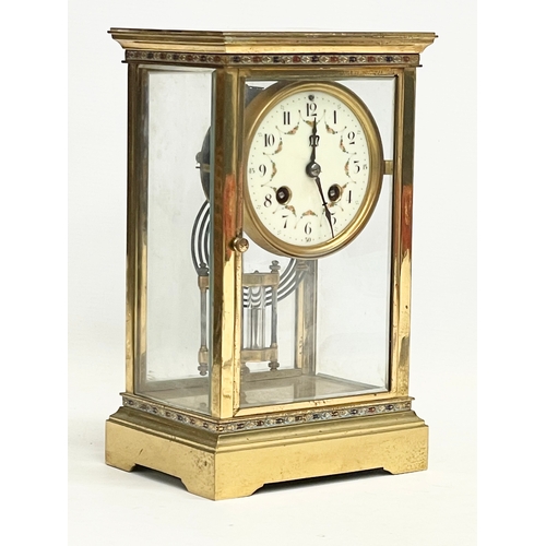 58 - A large late 19th century French brass Striking Regulator clock with 4 bevelled glass panels and ena... 