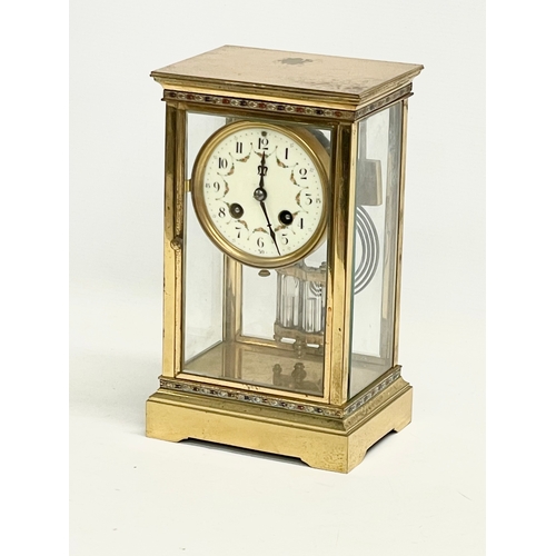 58 - A large late 19th century French brass Striking Regulator clock with 4 bevelled glass panels and ena... 