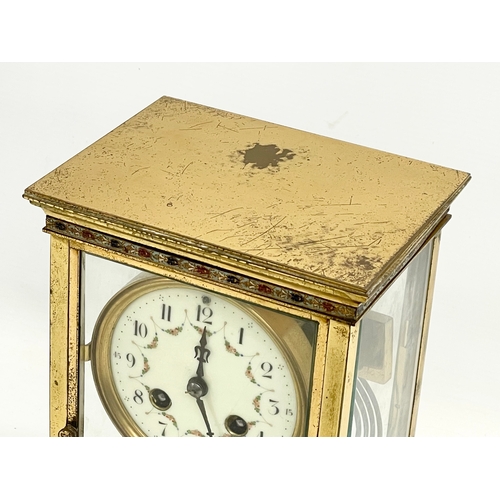 58 - A large late 19th century French brass Striking Regulator clock with 4 bevelled glass panels and ena... 