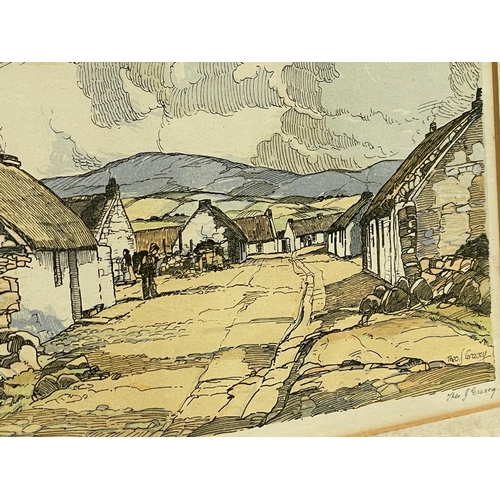 140 - A signed print by Theo. J. Gracey. Galway Cottages. 31x26cm