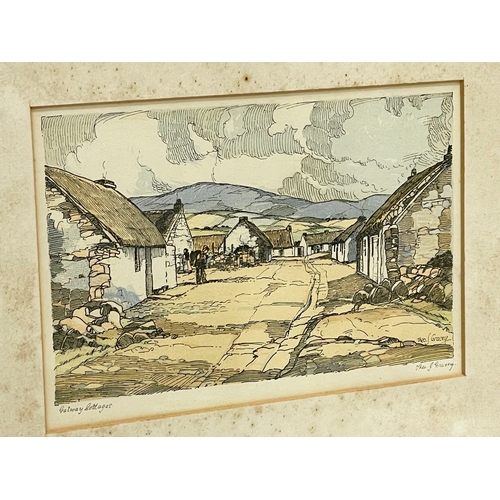 140 - A signed print by Theo. J. Gracey. Galway Cottages. 31x26cm