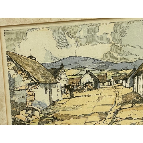 140 - A signed print by Theo. J. Gracey. Galway Cottages. 31x26cm