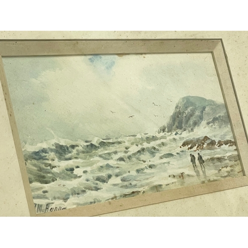 141 - A watercolour by A. M. Hanna. Near Portrush. Early 20th century. 24.5x12.5cm. Frame 41x29cm