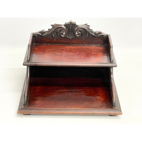 79 - A Victorian mahogany 2 tier desktop organiser. 30x29.5x20cm