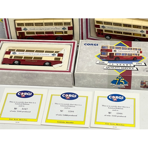 517 - 3 Limited Edition Corgi buses in boxes. East Kent Metrobus x2.  Goldrider Metrobus.