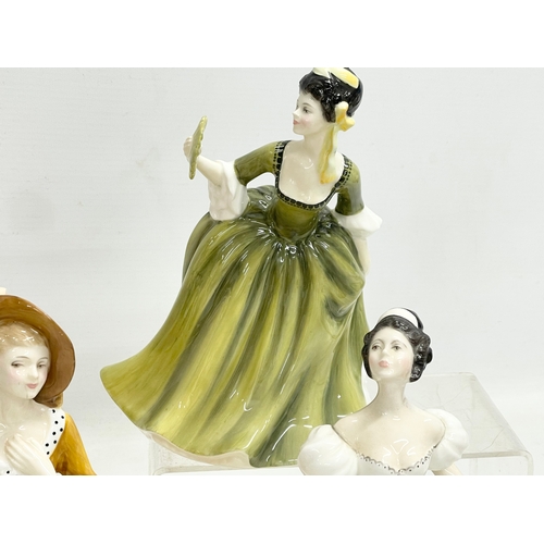 256 - 9 Royal Doulton and Coalport figurines. 21cm. 7 Royal Doulton, Ninette HN2379. Ashley HN3420. Sandra... 