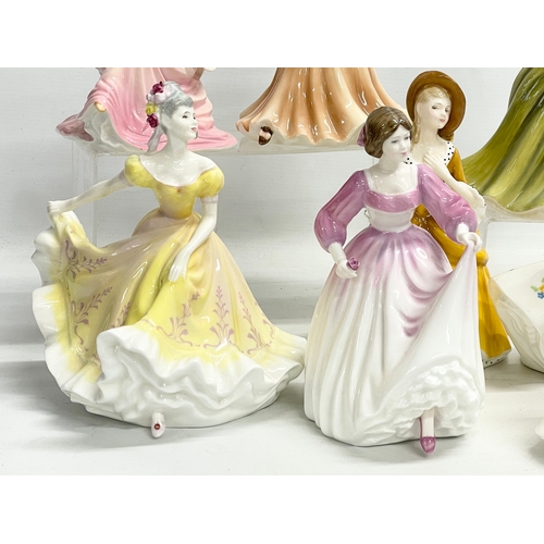 256 - 9 Royal Doulton and Coalport figurines. 21cm. 7 Royal Doulton, Ninette HN2379. Ashley HN3420. Sandra... 