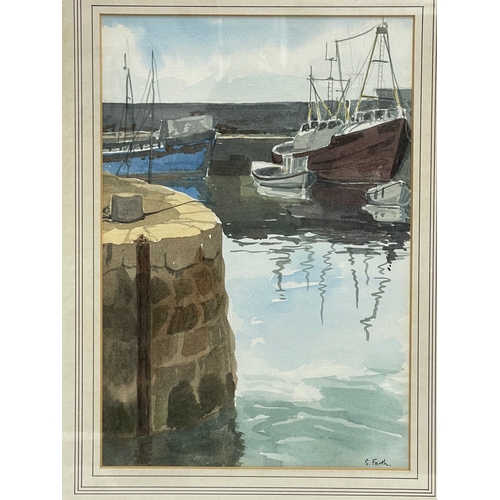 252 - A watercolour by Susan Forth. Annalong Harbour. 22x32cm. Frame 38.5x50cm