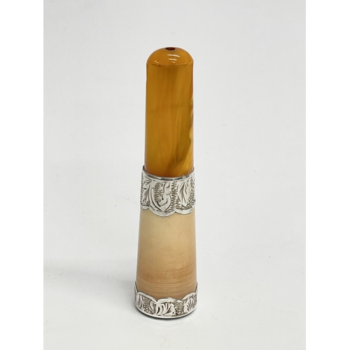 409 - A silver mounted cheroot holder with case. Charles William.