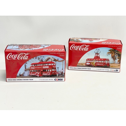 524 - 2 Corgi Coca Cola models in boxes. Coca-Cola Double Decker Tram, 1:76 die cast model. Coca-Cola Sing... 