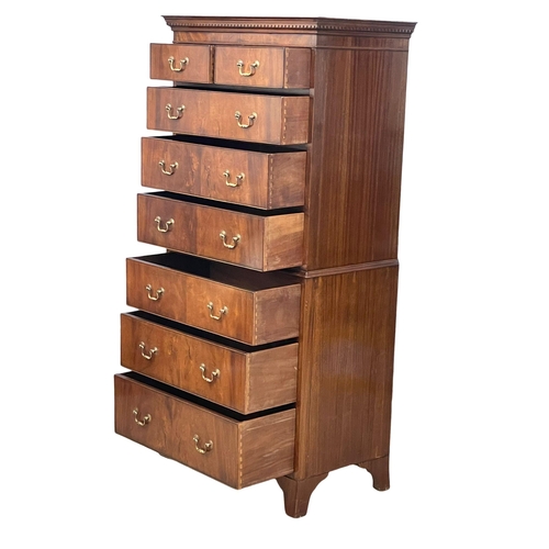 1020 - A vintage Georgian style tallboy chest of drawers on splayed feet. 81x47.5x166cm. (9)