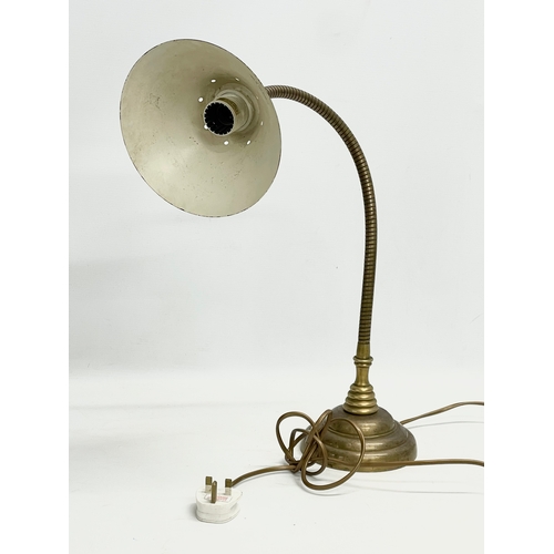 154 - A large brass swan neck desk lamp.