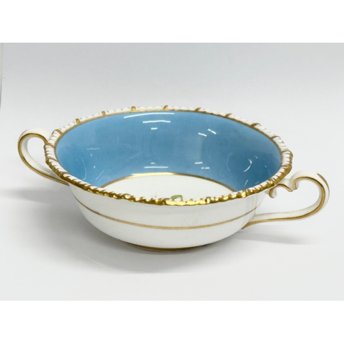 92 - 4 1940’s Royal Crown Derby turquoise and gilt soup bowls with saucers.