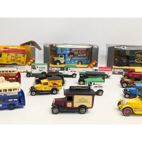 560 - A large collection of Corgi models, including 3 Corgi Classics in boxes.