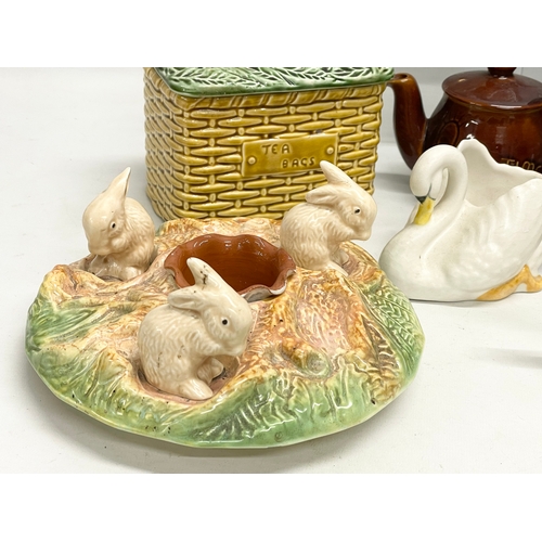 215 - A collection of Sylvac pottery. Jardiniere 23x18cm. Tea Bags 15x12x12cm