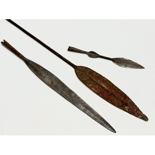 43 - 3 19th/early 20th century African Tribal spear heads. 89cm