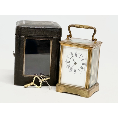 49 - A good quality late 19th century Kands brass carriage clock with case and key. Clock measures 9.5x8.... 