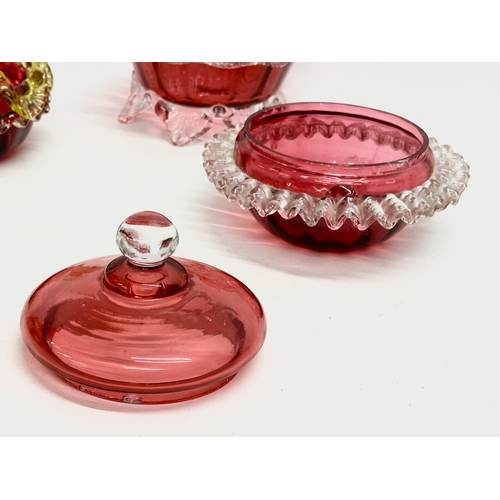 102 - 3 Victorian Ruby Glass bowls. 15x8cm