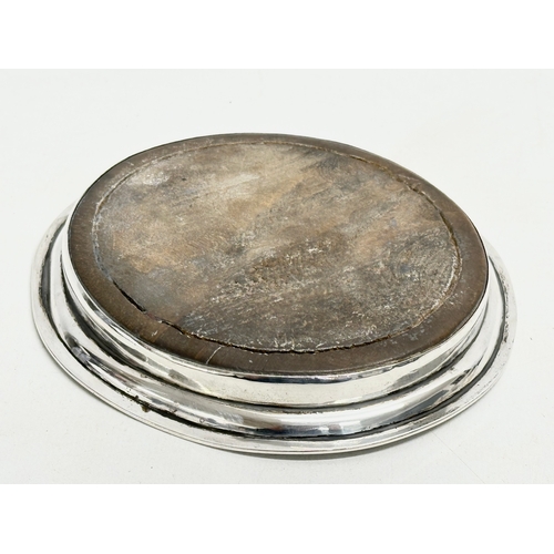 488 - A George III silver card tray. Mounted on wooden base. Stamped London, 1799. 13.5x12.5cm