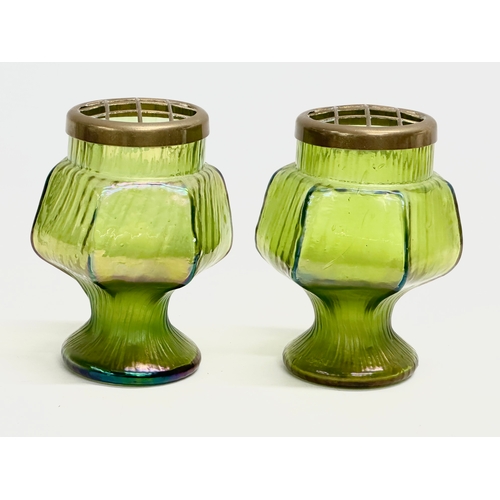 64 - A pair of late 19th/early 20th century Loetz style Iridescent glass vases. Circa 1900. 10x13cm