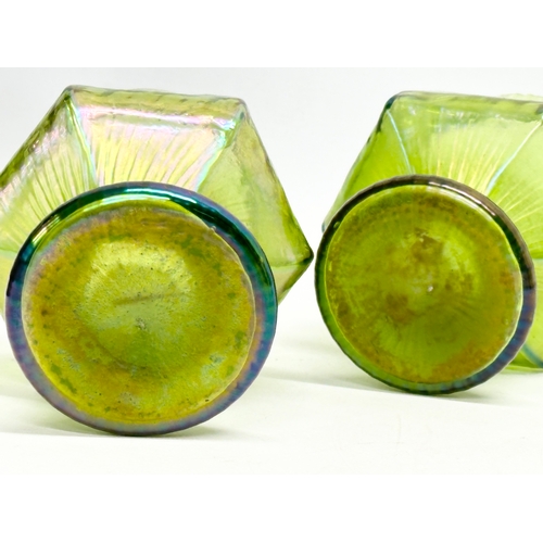 64 - A pair of late 19th/early 20th century Loetz style Iridescent glass vases. Circa 1900. 10x13cm