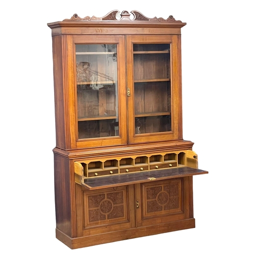 843 - A large late Victorian walnut secretaire bookcase with aesthetic movement. Circa 1880. 153x51x250cm ... 