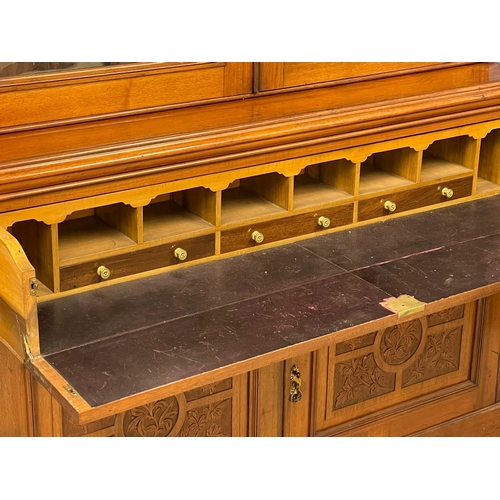 843 - A large late Victorian walnut secretaire bookcase with aesthetic movement. Circa 1880. 153x51x250cm ... 