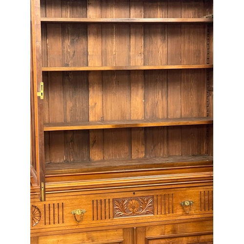 843 - A large late Victorian walnut secretaire bookcase with aesthetic movement. Circa 1880. 153x51x250cm ... 