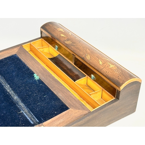 105 - A vintage inlaid Padauk Wood writing slope. Closed 42x29x13cm. Open 50cm