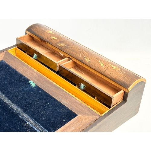 105 - A vintage inlaid Padauk Wood writing slope. Closed 42x29x13cm. Open 50cm