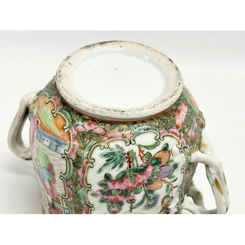 65 - A 7 piece mid/late 19th century Chinese Canton Famille Rose tea service. Teapot, 2 handled sugar bow... 