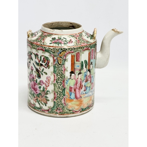 65 - A 7 piece mid/late 19th century Chinese Canton Famille Rose tea service. Teapot, 2 handled sugar bow... 