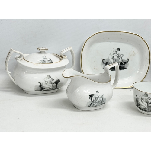 112 - 8 pieces of early 19th century Miles Mason porcelain tea ware for New Hall. Circa 1810. Platter 19.5... 