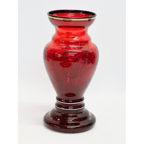 172 - A good collection of vintage Bohemian Glass. A Ruby Glass and gilt vase 26cm. A cake tray 30.5cm. A ... 