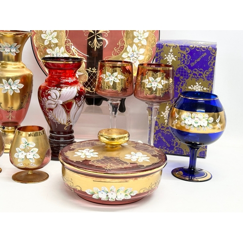 172 - A good collection of vintage Bohemian Glass. A Ruby Glass and gilt vase 26cm. A cake tray 30.5cm. A ... 