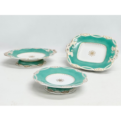 205 - 7 pieces of Victorian gilt rimmed opaque porcelain dinnerware. 3 comports and 4 dinner plates