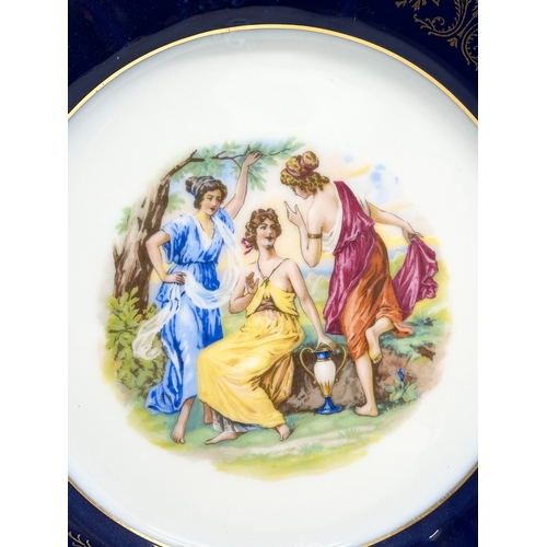 299B - 2 Czech ‘Royal Vienna’ cobalt blue and gilt porcelain cabinet plates. Moritz Zdekauer and Bernadotte... 