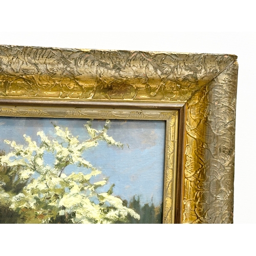 123 - A signed continental oil painting on board and a gilt frame. 48x37cm. Frame 65x53cm