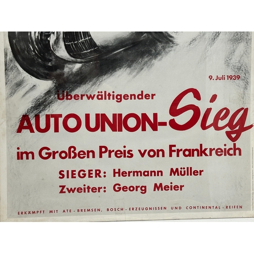 395 - A 1988 reprint of the 1939 Auto Union racing poster. W-K-Verlag, West Germany. 50x70cm