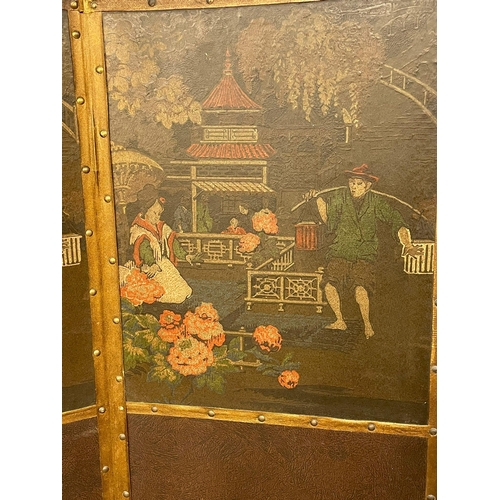 1144 - An early 20th century Chinese style painted room divider screen. Circa 1900-1920. 164x172cm (6)