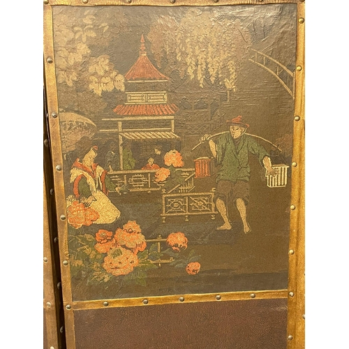 1144 - An early 20th century Chinese style painted room divider screen. Circa 1900-1920. 164x172cm (6)