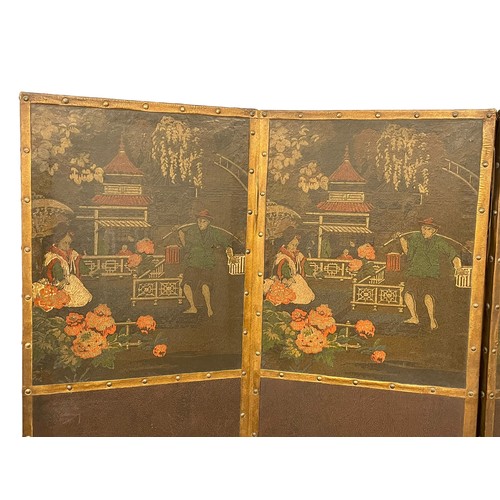 1144 - An early 20th century Chinese style painted room divider screen. Circa 1900-1920. 164x172cm (6)