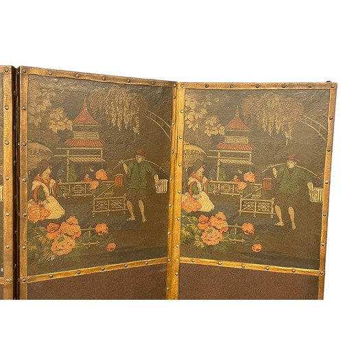 1144 - An early 20th century Chinese style painted room divider screen. Circa 1900-1920. 164x172cm (6)