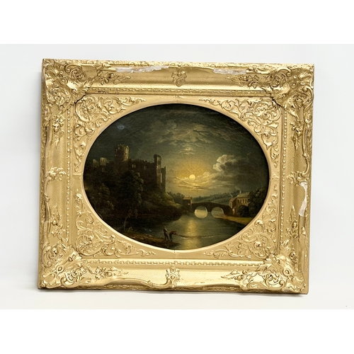 35A - A 19th century continental oil painting on canvas in original gilt frame. 48x38cm. Frame 68x58cm