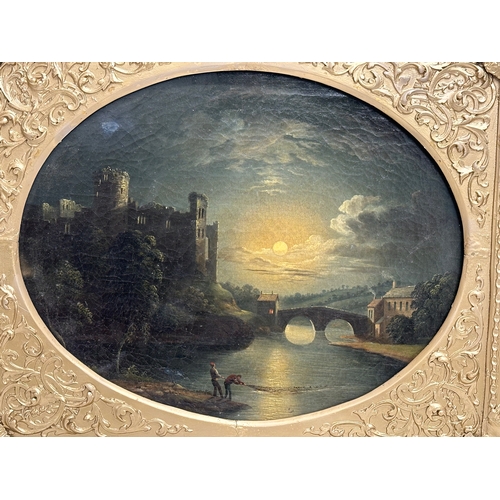 35A - A 19th century continental oil painting on canvas in original gilt frame. 48x38cm. Frame 68x58cm