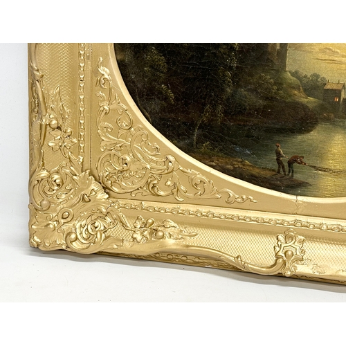 35A - A 19th century continental oil painting on canvas in original gilt frame. 48x38cm. Frame 68x58cm