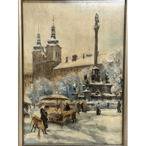 117 - A large signed early 20th century continental watercolour. Dated 1935. 49x70cm. Frame 65x86cm