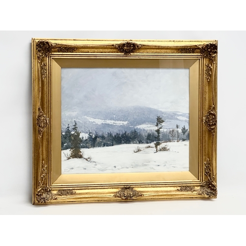 118 - A large signed early 20th century oil painting on board in a quality gilt frame. 52x42cm. Frame 74x6... 