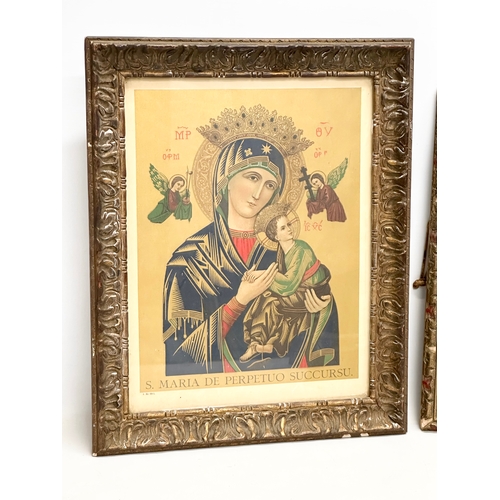 211F - 2 early 20th century religious icon prints and a crucifix.