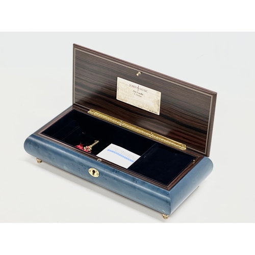 211H - A Jobin Die Forelle inlaid music jewellery box with cover. 30x14x7cm